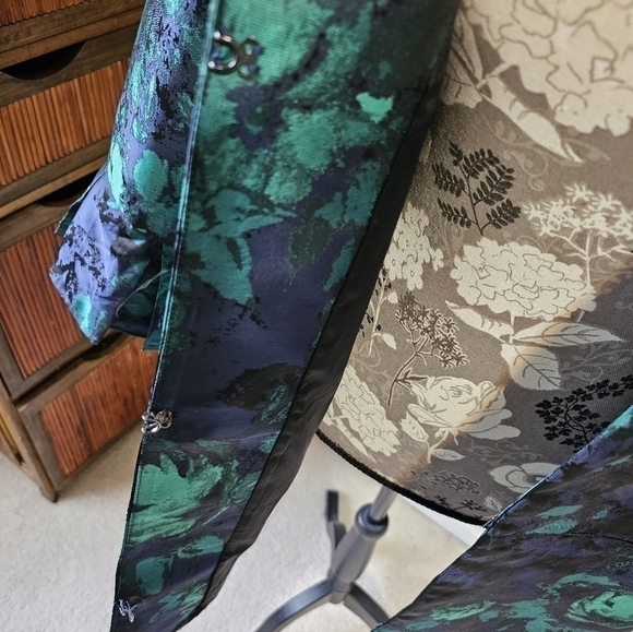 Dennis by Dennis Basso Shiny Green & Navy Floral Blazer 3/4 Sleeve 16 - Picture 8 of 12